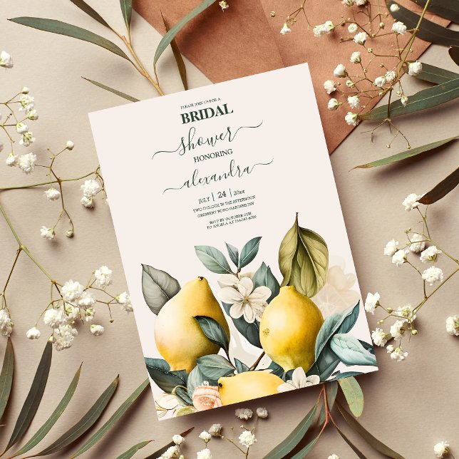 Rustic Watercolor Citrus Bridal Invitation (Creator Uploaded)