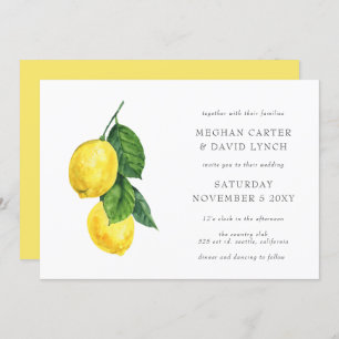 Rustic Watercolor Citrus Lemon Wedding Invitation