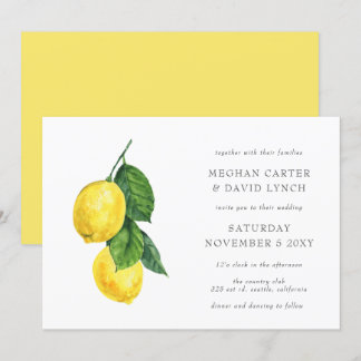 Rustic Watercolor Citrus Lemon Wedding Invitation
