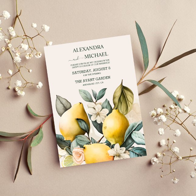 Rustic Watercolor Citrus Wedding Invitation (Creator Uploaded)