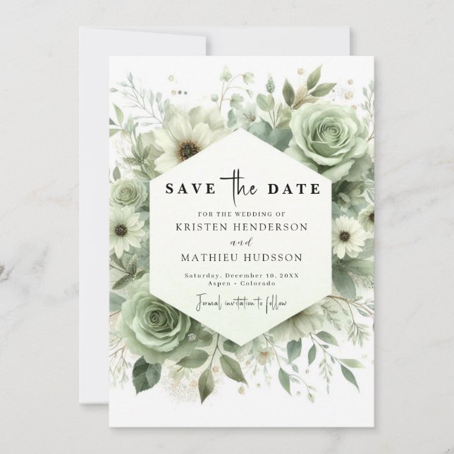 Rustic Watercolor Classic Sage Green Wedding Save The Date (Front)