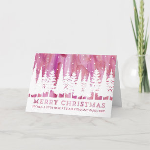Rustic Watercolor Corporate Merry Christmas Holiday Card