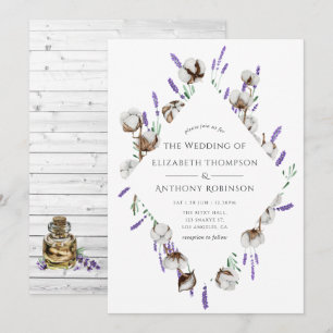 Rustic Watercolor Cotton Lavender Country Wedding Invitation
