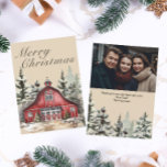 Rustic Watercolor Country Christmas Photo Holiday Card<br><div class="desc">A rustic watercolor barn and evergreen trees make these country Christmas cards perfect for farmhouse lovers and country enthusiasts. Easily customise to include your picture and message.</div>