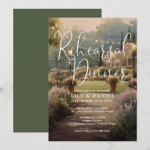 Rustic Watercolor Country Garden Rehearsal Dinner Invitation