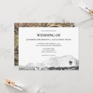 Rustic watercolor country mountain photo wedding invitation