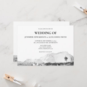 Rustic watercolor country mountain wedding invitation