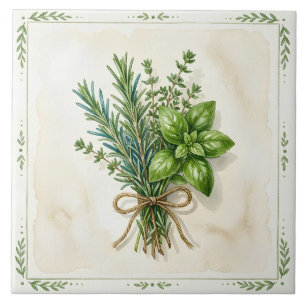 Rustic Watercolor Culinary Herbs Tile