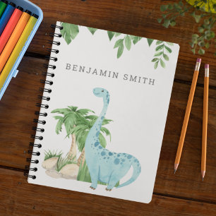 Rustic Watercolor Cute Dinosaur Personalised Name Notebook