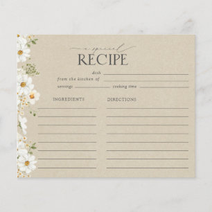 Rustic Watercolor Daisy Bridal Shower Recipe Card