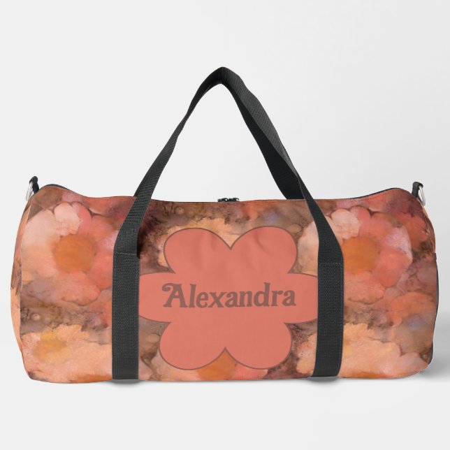 Rustic Watercolor Daisy Floral Pattern Duffle Bag (Front)