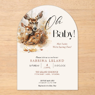 Rustic Watercolor Deer and Twin Fawns Acrylic Invitations