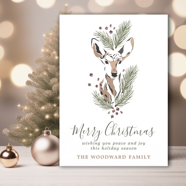 Rustic Watercolor Deer Christmas Holiday Card (Creator Uploaded)