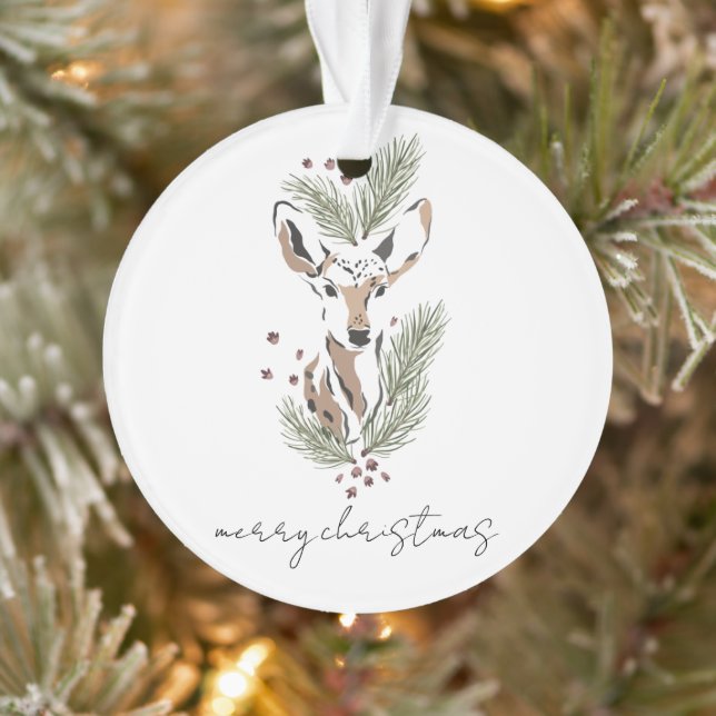 Rustic Watercolor Deer Christmas Keepsake Ornament (Tree)
