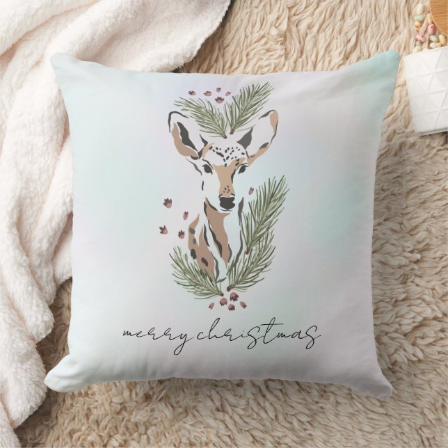 Rustic Watercolor Deer Holiday Accent Cushion (Blanket)