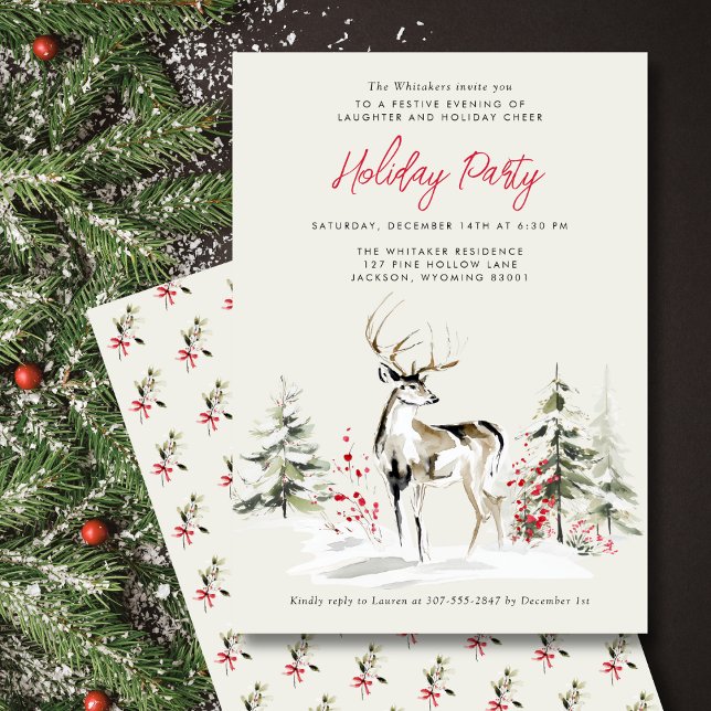 Rustic Watercolor Deer Holiday Party Modern (Creator Uploaded)