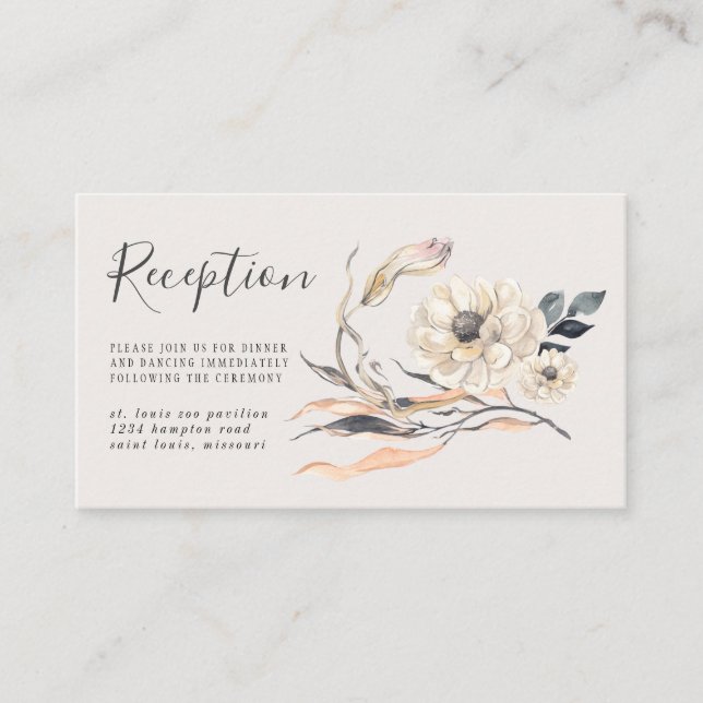 Rustic Watercolor Dried Flowers Wedding Reception Enclosure Card (Front)