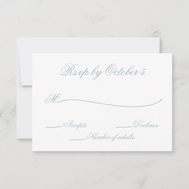 Rustic Watercolor Dusty Blue Nature Leafy Wedding RSVP Card (Front)