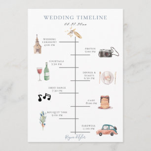 Rustic Watercolor Dusty Blue Wedding Timeline Programme