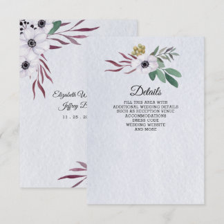 Rustic Watercolor Dusty Blue White Floral Wedding Enclosure Card