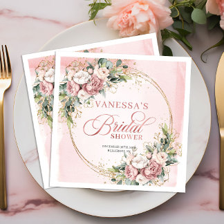 Rustic Watercolor Dusty Pink Floral Bridal Shower  Napkin