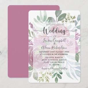 Rustic Watercolor Dusty Rose Floral Wedding Invitation