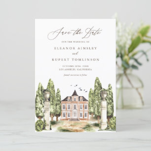 Rustic Watercolor English Manor House QR Code Save The Date