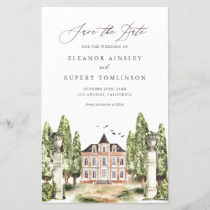 Rustic Watercolor English Manor Save the Date Card