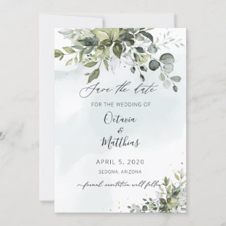 Rustic Watercolor Eucalptus Greenery Save the Date Invitation