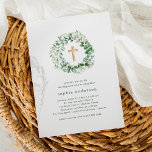 Rustic Watercolor Eucalyptus Baptism Invitation<br><div class="desc">This elegant,  gender neutral Baptism or Christening invitation features a simple white background,  with a lovely watercolor eucalyptus wreath and a rustic wood look cross.</div>