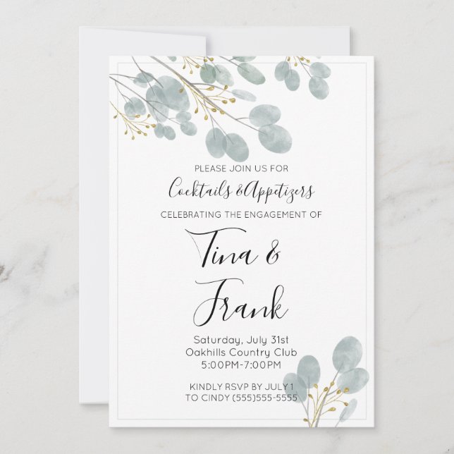 Rustic Watercolor Eucalyptus Engagement Party Invitation (Front)