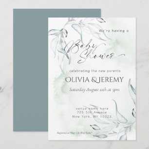Rustic Watercolor Eucalyptus Foiliage Baby Shower Invitation