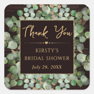 Rustic Watercolor Eucalyptus Foliage Bridal Shower Square Sticker