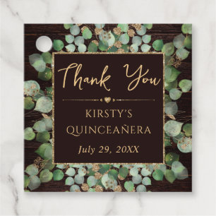 Rustic Watercolor Eucalyptus Foliage Quinceanera Favour Tags