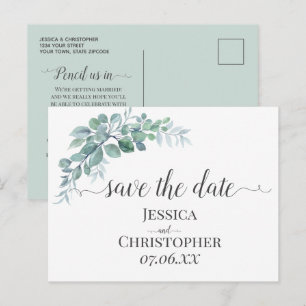 Rustic Watercolor Eucalyptus Greenery Wedding Announcement Postcard