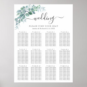 Rustic Watercolor Eucalyptus Greenery Wedding Poster