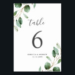 Rustic Watercolor Eucalyptus Greenery Wedding Table Number<br><div class="desc">Designed to coordinate with our Moody Greenery wedding collection,  this customisable Table Numbers Card features watercolor sage green eucalyptus leaves and paired with a stylish script and classy serif font in dark grey. To make advanced changes,  go to "Click to customise further" option under Personalise this template.</div>