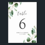 Rustic Watercolor Eucalyptus Greenery Wedding Table Number<br><div class="desc">Designed to coordinate with our Moody Greenery wedding collection,  this customisable Table Numbers Card features watercolor sage green eucalyptus leaves and paired with a stylish script and classy serif font in dark grey. To make advanced changes,  go to "Click to customise further" option under Personalise this template.</div>