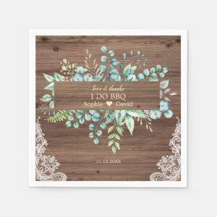 Rustic Watercolor Eucalyptus Lace Barn I DO BBQ Napkin