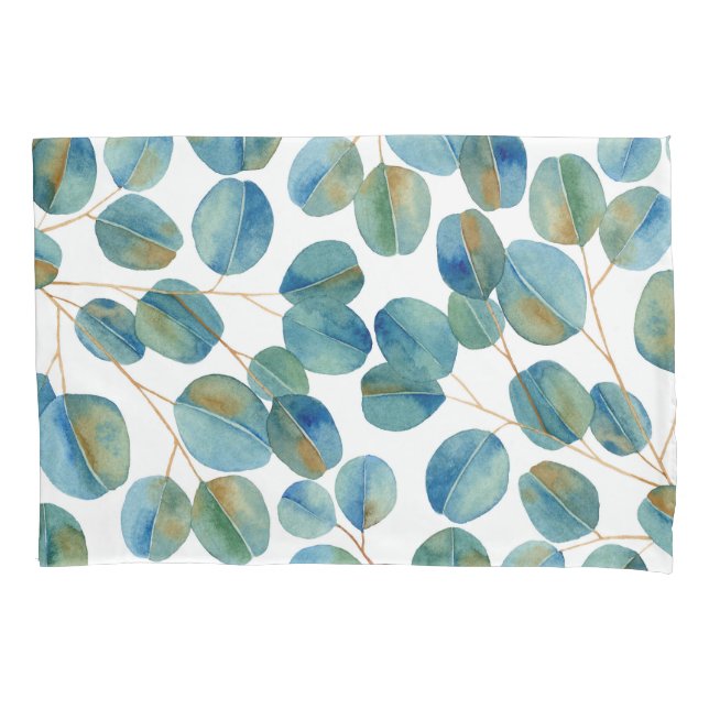 Rustic Watercolor Eucalyptus Leaves Pattern  Pillowcase (Front)