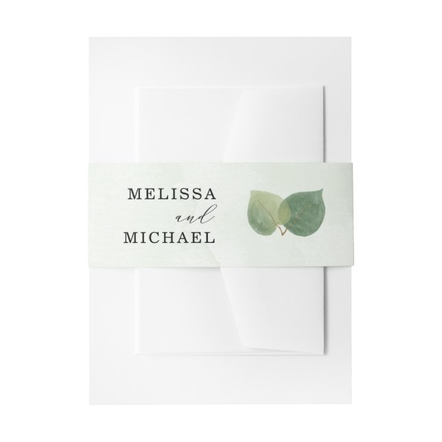 Rustic Watercolor Eucalyptus Leaves Sage Green Invitation Belly Band (Front Example)