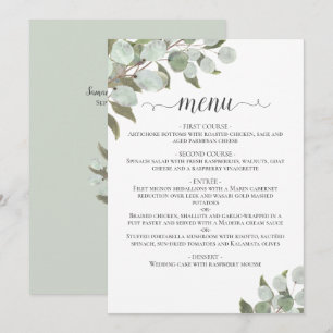 Rustic Watercolor Eucalyptus Leaves Sage Wedding Menu