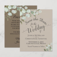 Rustic Watercolor Eucalyptus Leaves Tan Wedding