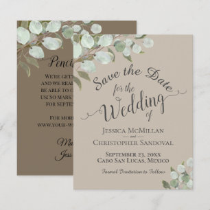 Rustic Watercolor Eucalyptus Leaves Tan Wedding Save The Date