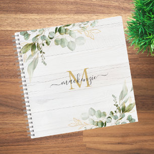 Rustic Watercolor Eucalyptus Monogram Notebook