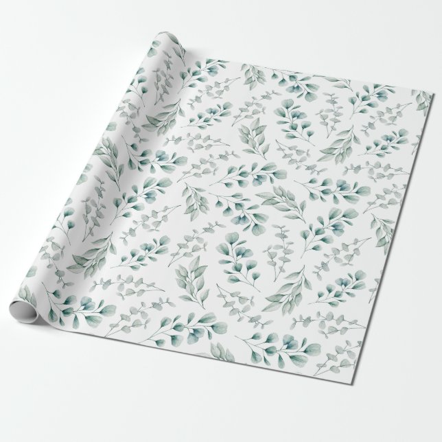 Rustic Watercolor Eucalyptus Pattern Wrapping Paper (Unrolled)