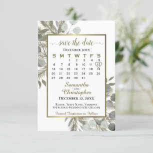 Rustic Watercolor Eucalyptus Pine Calendar Wedding Save The Date