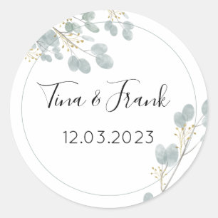 Rustic Watercolor Eucalyptus Wedding Classic Round Sticker