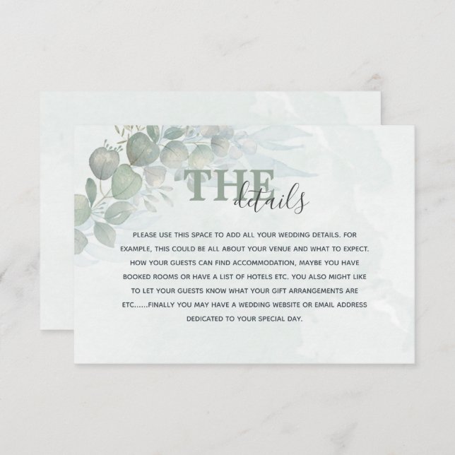 Rustic Watercolor Eucalyptus  Wedding Details Enclosure Card (Front/Back)
