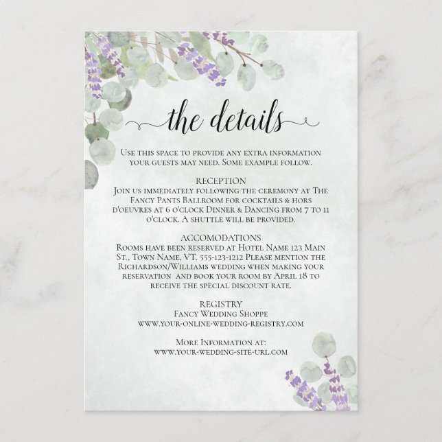 Rustic Watercolor Eucalyptus Wedding Details Enclosure Card (Front)